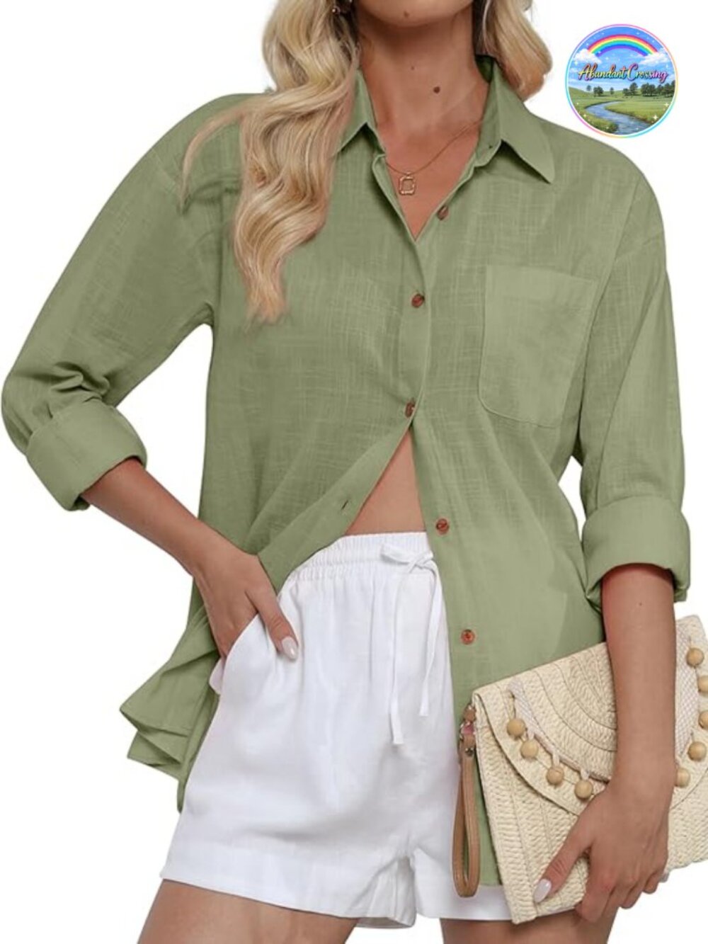Women's Cotton Button Down Shirt Long Sleeve with Pocket Beach Wear
